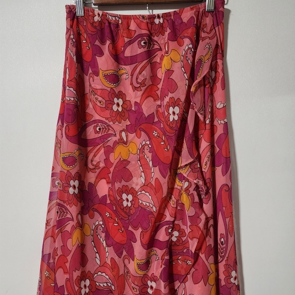 Copper Key Pink Floral Paisley Faux Wrap Maxi Skirt - Picture 4 of 12